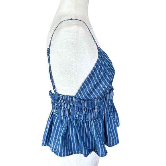 Ganji Cropped Cami Top Medium Boho Cottage Peplum Festival Blue Chambray Stripe‎ - Picture 6 of 9